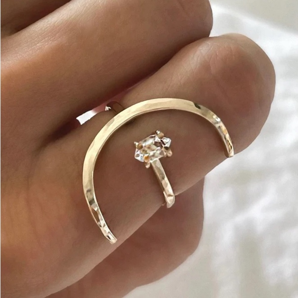 JAMES MICHELLE - DESIGNER - ECLIPSE HERKIMER RING 14k Gold Fill Crescent